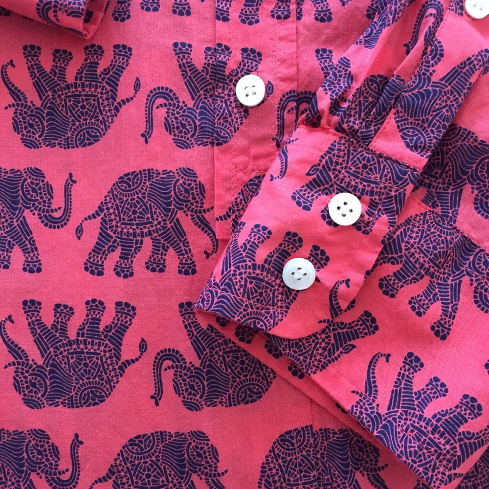 J.CREW Coral with Blue Elephants Tie Waist Shirt - Picture 5 of 8